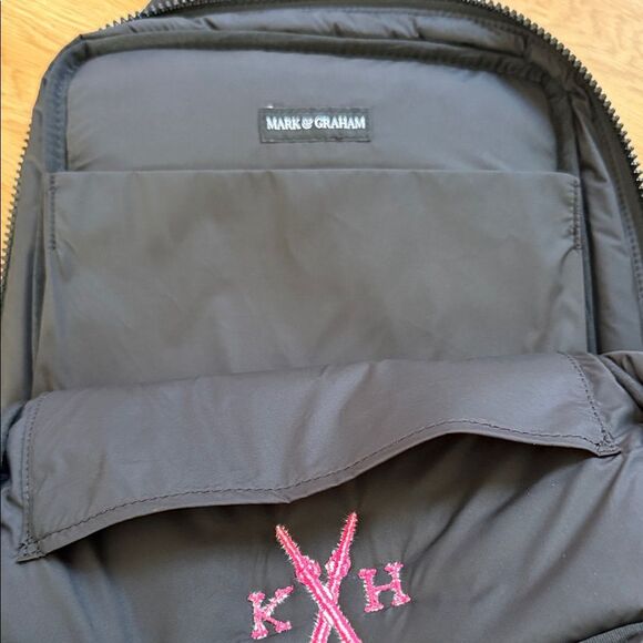 Mark & Graham Black Quilted Puffer Backpack Pink Logo Ski Outdoors Laptop main image 4